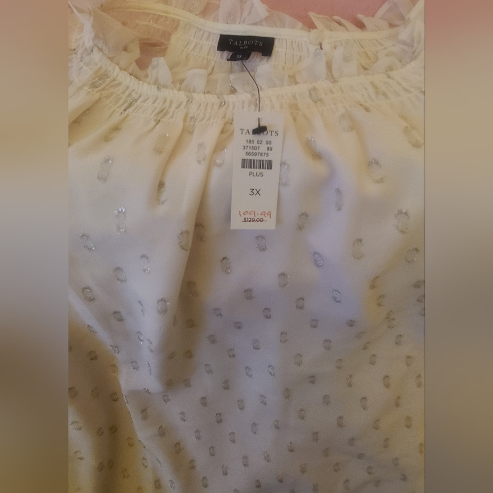 Talbots Ivory Blouse with Silver Details